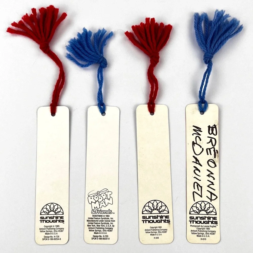 Vintage 80s Bookmarks Lot‎ Sunshine Thoughts Robotman Frog Puppy Antioch Tassels